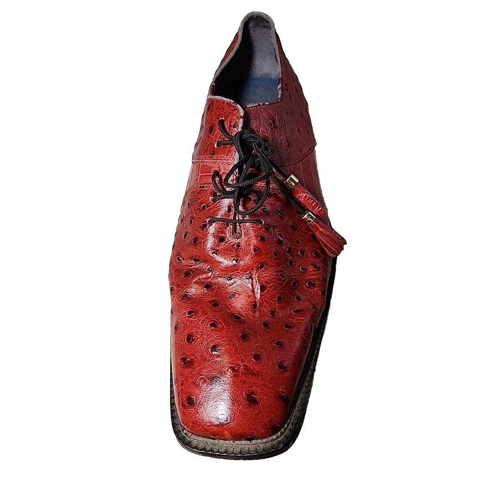 Marco Vicci Otis Red Ostrich Crocodile Embossed Leather Oxford Shoes Mens 13
